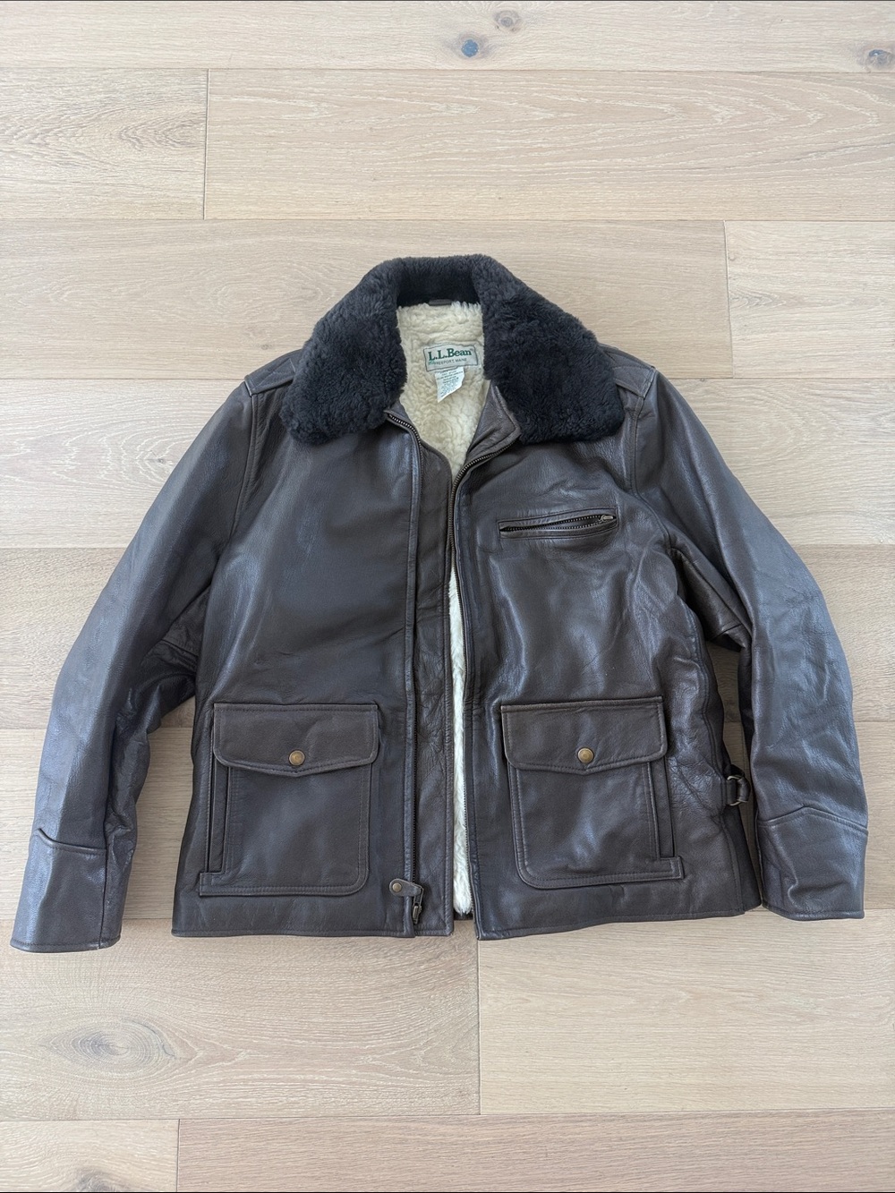Vintage L.L. Bean leather sheep lined aviator jacket